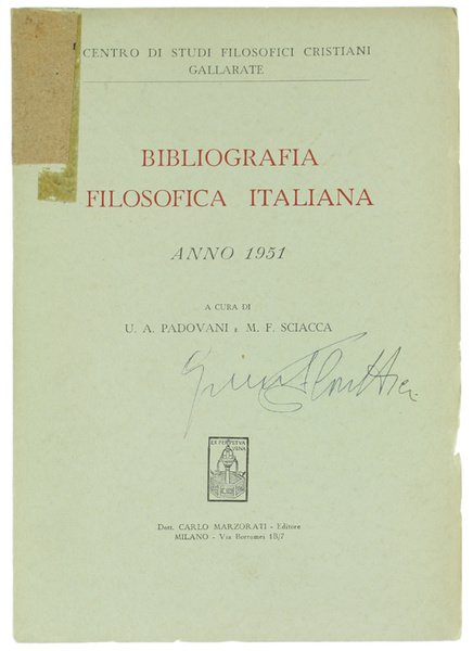 BIBLIOGRAFIA FILOSOFICA ITALIANA - Anno 1951.