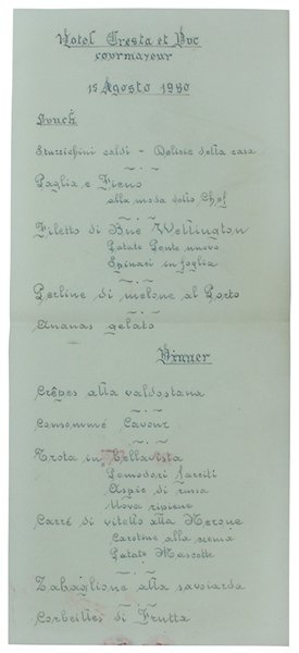 MENU MANOSCRITTO SU CARTA USO PERGAMENA - Courmayeur, Hotel Cresta …