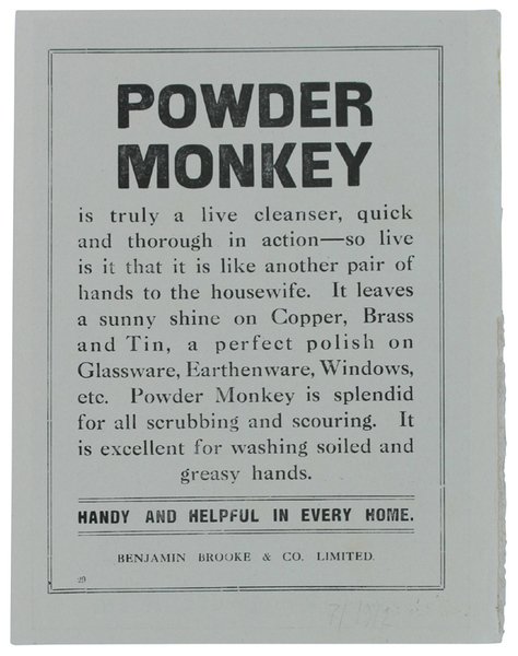 POWDER MONKEY. Cromolitografia ORIGINALE del 1912 a colori su carta, …