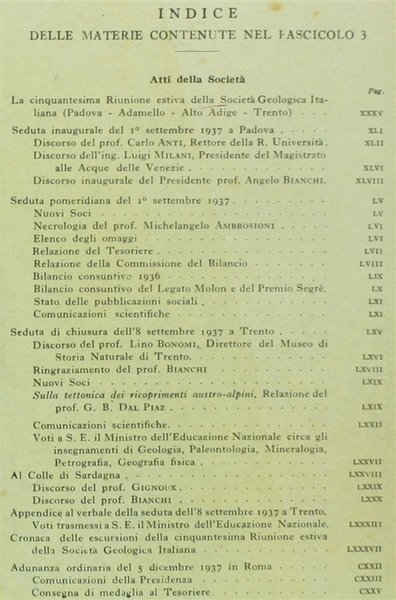 BOLLETTINO DELLA SOCIETA' GEOLOGICA ITALIANA. Volume LVI - 1937. Fasc. …