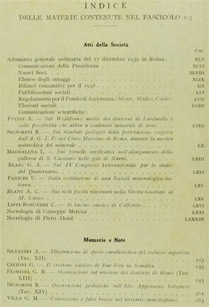 BOLLETTINO DELLA SOCIETA' GEOLOGICA ITALIANA. Volume LVIII - 1939. Fasc. …