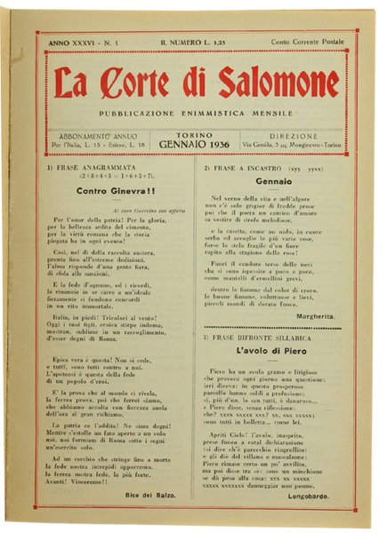 LA CORTE DI SALOMONE. Annata 1936 completa.