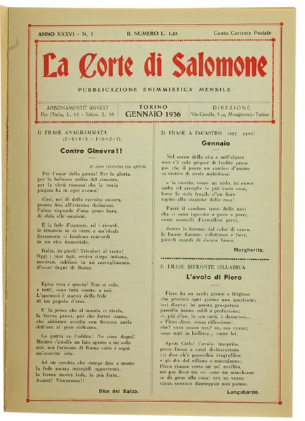LA CORTE DI SALOMONE. Annata 1936 completa. | Immagine Gallery 2