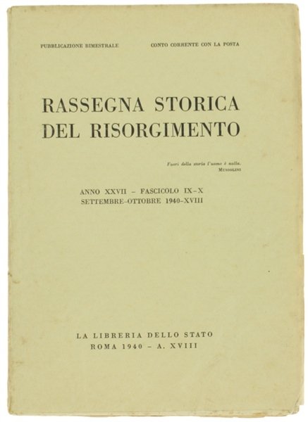 RASSEGNA STORICA DEL RISORGIMENTO. Anno XXVII - Fasc. IX-X Settembre …