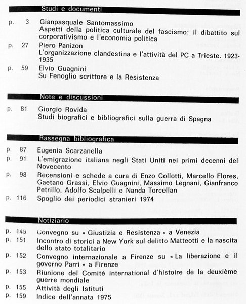 ITALIA CONTEMPORANEA n. 121. Ottobre dicembre 1975.