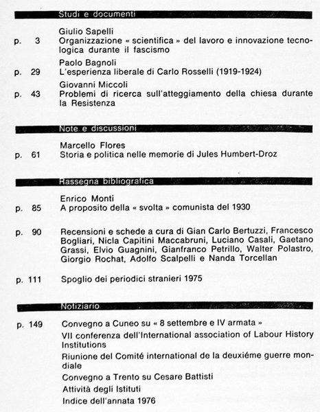 ITALIA CONTEMPORANEA n. 125. Ottobre dicembre1976.