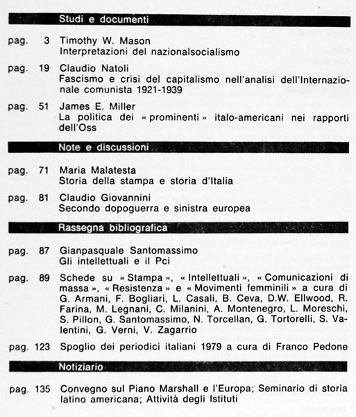 ITALIA CONTEMPORANEA n. 139. Aprile giugno 1980.