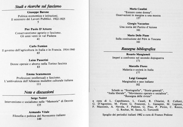 ITALIA CONTEMPORANEA n. 151/152. Settembre 1983.