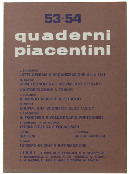 QUADERNI PIACENTINI. N. 53-54 - Dicembre 1974
