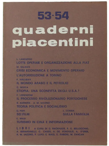 QUADERNI PIACENTINI. N. 53-54 - Dicembre 1974 | Immagine principale