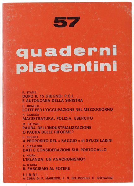 QUADERNI PIACENTINI. N. 57 - Novembre 1975