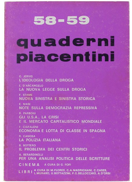 QUADERNI PIACENTINI. N. 58-59.