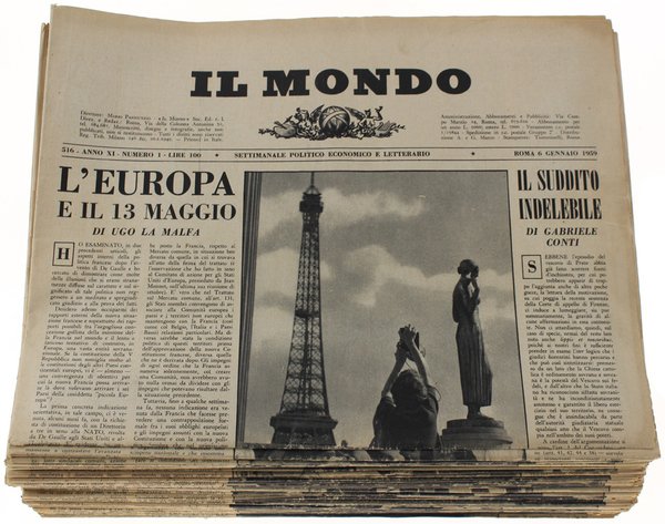 IL MONDO. Annata 1959 completa - Settimanale Politico Economico e …