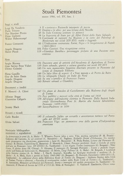 STUDI PIEMONTESI. Vol.XV - 1986, fasc. 1. [Ottimo]