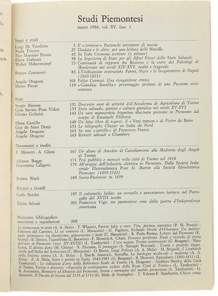 STUDI PIEMONTESI. Vol.XV - 1986, fasc. 1. [Ottimo]