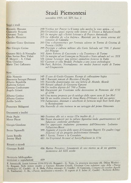 STUDI PIEMONTESI. Vol.XIV - 1985, fasc. 2. [Ottimo: intonso] | Immagine principale