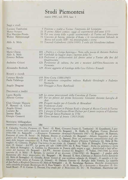 STUDI PIEMONTESI. Vol.XVI - 1987, fasc.1. [Ottimo e intonso]