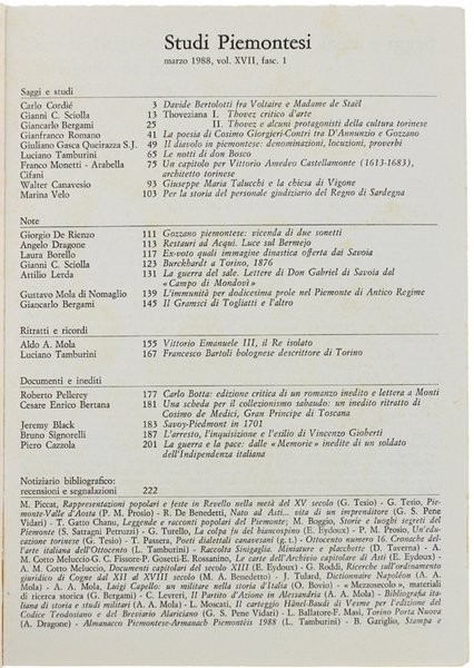 STUDI PIEMONTESI. Vol.XVII - 1988, fasc.1. [Ottimo]