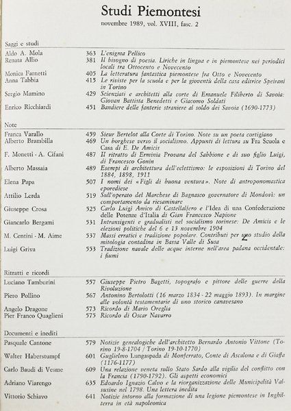 STUDI PIEMONTESI. Vol.XVIII - 1989, fasc.2. [Ottimo]