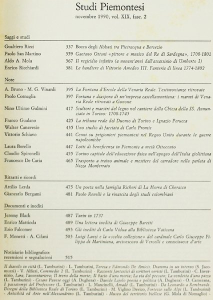 STUDI PIEMONTESI. Vol. XIX - 1990, fasc.2. [Ottimo]