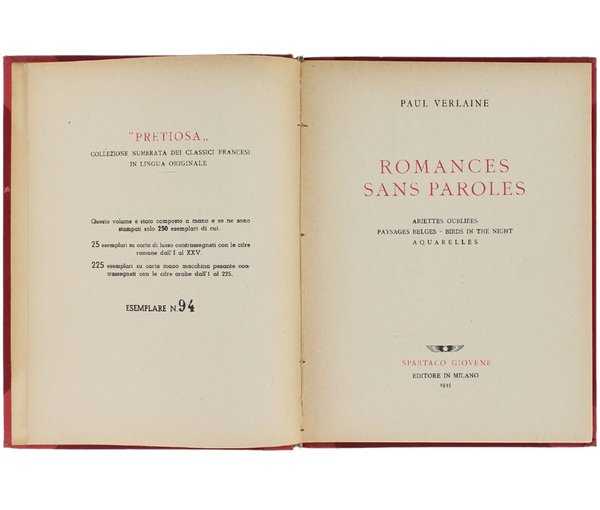 ROMANCES SANS PAROLES. Ariettes oubliées - Paysages belges - Birds …