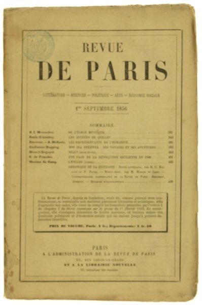 REVUE DE PARIS. 5e Année - 1er Septembre 1856 (EDITION …