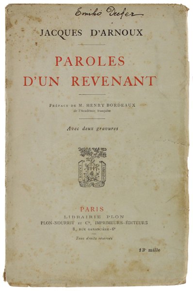PAROLES D'UN REVENANT. Avec deux gravures.