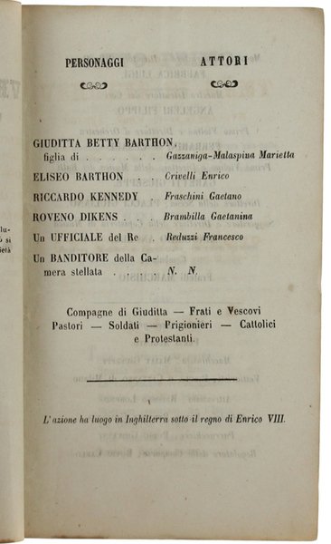 LA VERGINE DI KENT. Dramma lirico in quattro atti . …