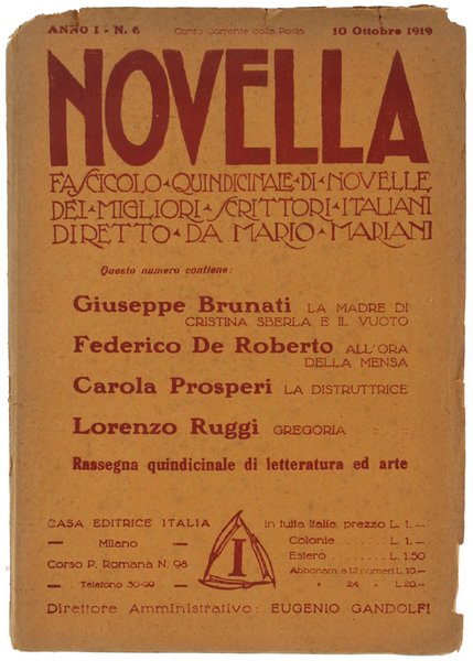 NOVELLA. Fascicolo Quindicinale di Novelle. Anno I - N. 6. …