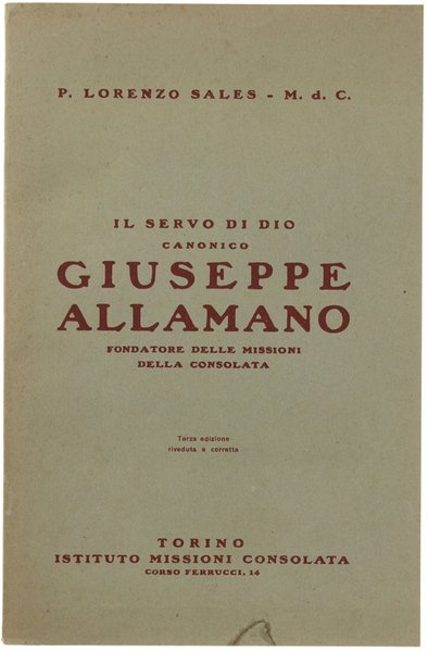 IL SERVO DI DIO CANONICO GIUSEPPE ALLAMANO fondatore delle Missioni …