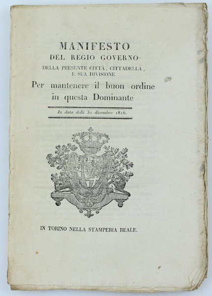 MANIFESTO DEL REGIO GOVERNO DELLA PRESENTE CITTA', CITTADELLA, E SUA …