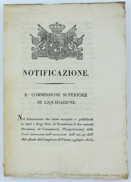 NOTIFICAZIONE - R.a COMMISSIONE SUPERIORE DI LIQUIDAZIONE. Li 12 luglio …