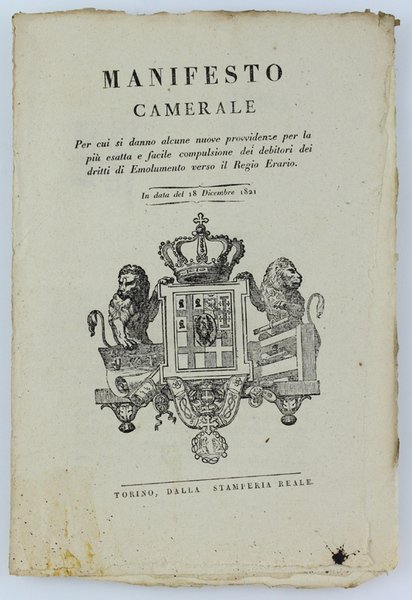 MANIFESTO CAMERALE Per cui si danno alcune nuove provvidenze per …