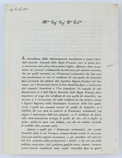 IN DIPENDENZA DELLE DETERMINAZIONI MANIFESTATE A QUEST'UFFIZIO DALL'AZIENDA GENERALE DELLE …