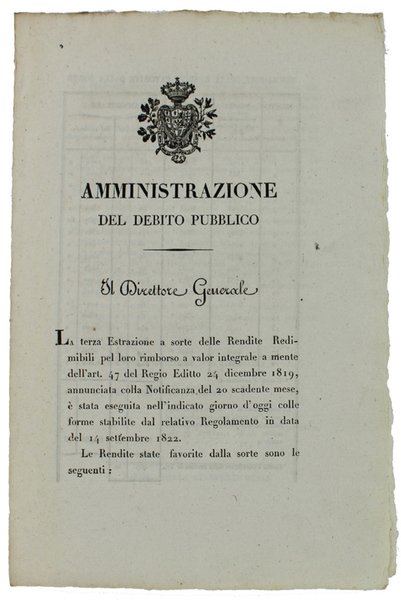 AMMINISTRAZIONE DEL DEBITO PUBBLICO. Torino, 30 settembre 1823.