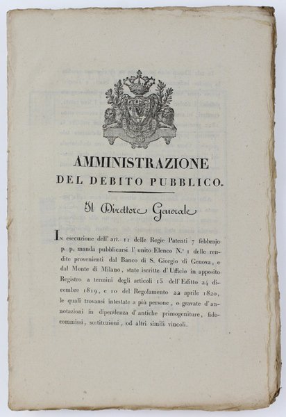AMMINISTRAZIONE DEL DEBITO PUBBLICO - CONTO RESO DALL'AMMINISTRAZIONE DEL DEBITO …