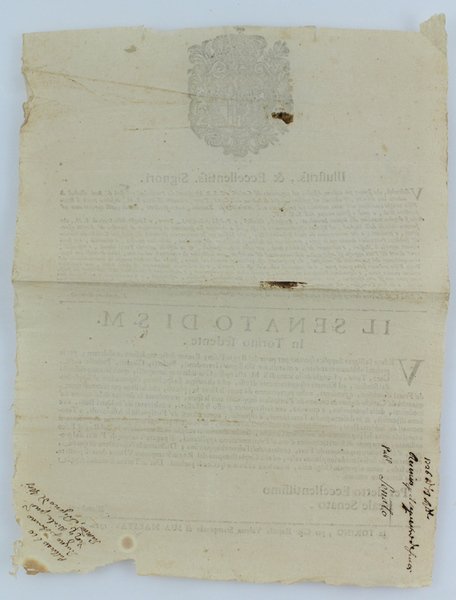 (Manifesto originale del 1726) ILLUSTRISS., & ECCELLENTISS. SIGNORI. Vedendosi, che …