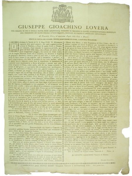 INFORMATA LA SANTITA' DI N.S. PAPA PIO VI FELICEMENTE REGNANTE …