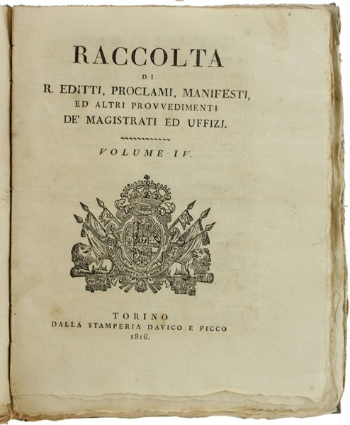 RACCOLTA DEI REGJ EDITTI, MANIFESTI, ED ALTRE PROVVIDENZE DE' MAGISTRATI …
