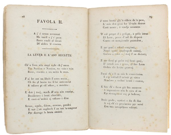 FAVOLE PIEMONTEISE POETICHE, CRITICHE, LETERARIE E MORAJ. Volume I delle …