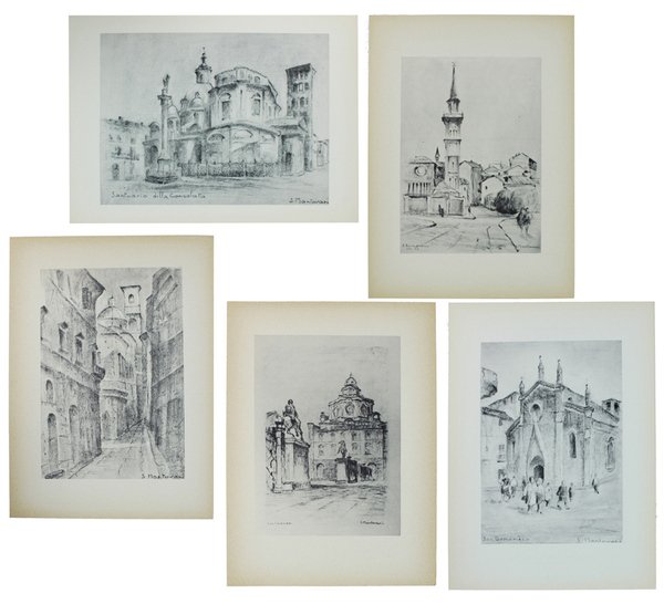VEDUTE DI CHIESE TORINESI disegnate a carboncino. 5 TAVOLE.
