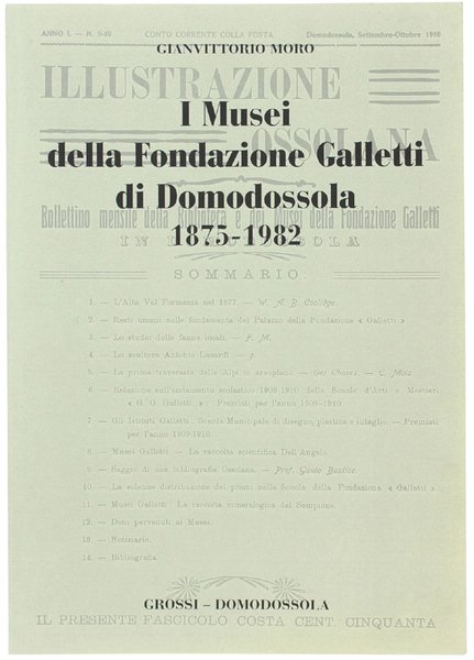 I MUSEI DELLA FONDAZIONE GALLETTI DI DOMODOSSOLA 1875-1982.