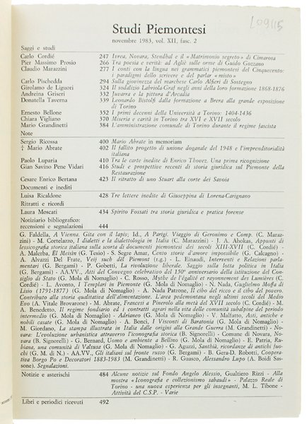 STUDI PIEMONTESI. Vol.XII - 1983, fasc. 2. [Ottimo: intonso]