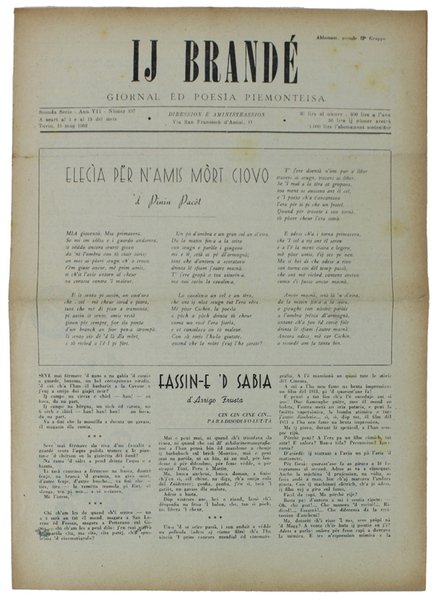 IJ BRANDÉ. Giornal ed poesia piemonteisa. Ann VII - Numer …