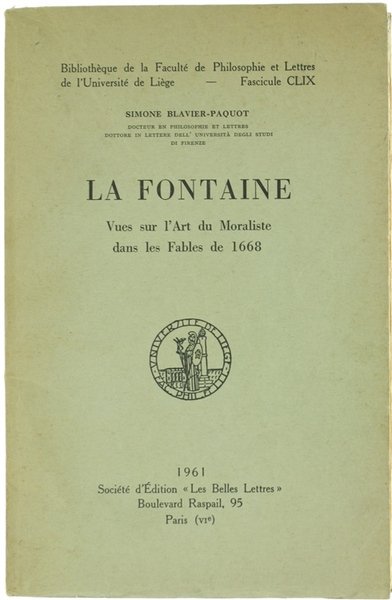 LA FONTAINE. Vues sur l'Art du Moraliste dans les Fables …