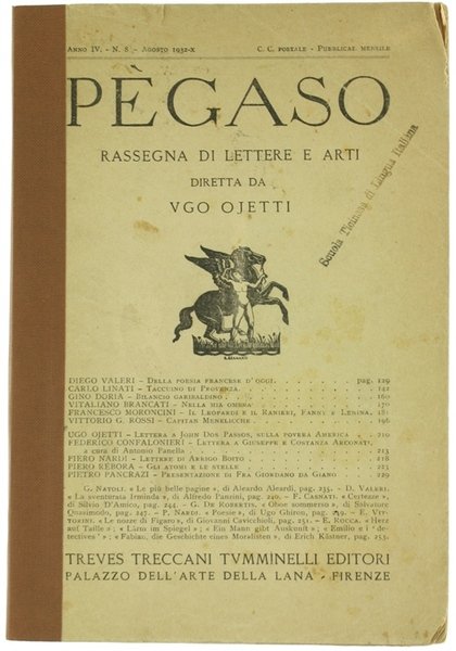PEGASO. Rassegna di Lettere e Arti. Anno IV - N. …
