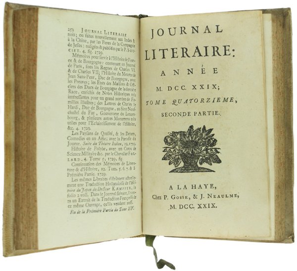 JOURNAL LITERAIRE: ANNEE M.DCC.XXIX. Tome Quatorzième. Première Partie - JOURNAL …