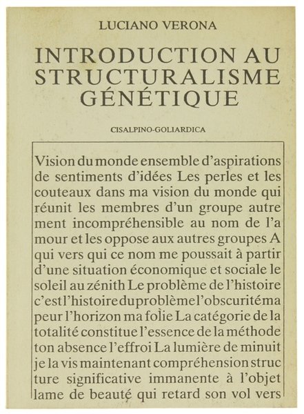 INTRODUCTION AU STRUCTURALISME GENETIQUE.