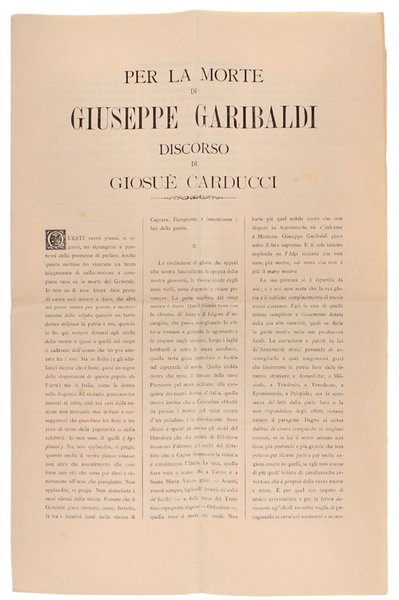 PER LA MORTE DI GIUSEPPE GARIBALDI. Discorso di Giosuè Carducci. | Immagine Gallery 1