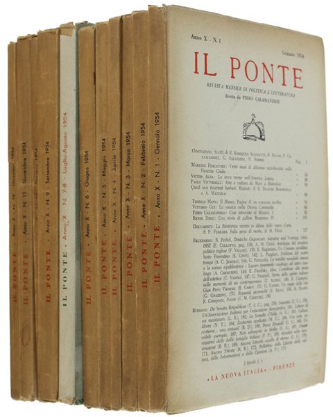 IL PONTE. Annata 1954 completa. Rivista di politica e letteratura fondata da Piero Calamandrei.